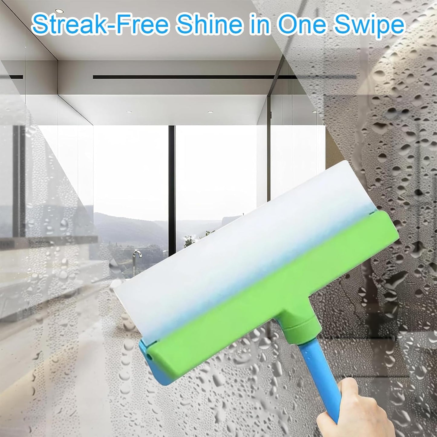 Recyclable Silicone Window Squeegee Kit, Aqua Blade Window Squeegee Kit, Glass Cleaning Tools with Silicone Squeegee and Glass Microfiber Cleaning Cloth for Glass Doors, Showers and Home, Blue