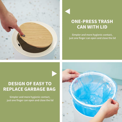 Trash can，7Liter/1.8 Gallon Garbage can with Press top Lid，Nordic Modern Waste Basket，Plastic Trash bin Suitable for Kitchen, Bathroom, Bedroom, Living Room, Office, Outdoor，Dog Proof Trash can……