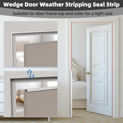 196" Wedge Weather Stripping Door Seal Strip for Door Frame & Window,Self Adhesive Window Insulation Draft Stopper Seal for Winter,Gray Foam Door Gap Filler for Soundproofing Light Blocker,White