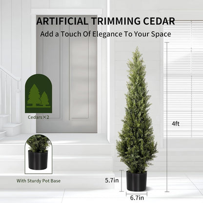 Artificial Cedar Topiary Trees 2 Set, Realistic Fake Cypress Tree Tall Faux Pine Shrubs Plants Artificial Cypress Trees for Home Offices Porch Decor (Cedar Topiary Trees, 5FT)