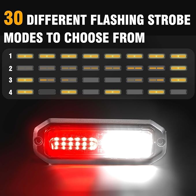 WINECO 8PCS LED Strobe Lights 12V Sync Feature Red White 12LED Emergency Hazard Warning Lights with Strobe Controller for Trucks Vehicles ATV RV Cars Van