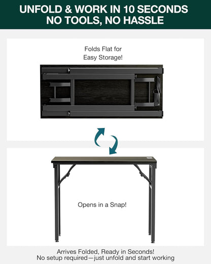 Frylr Small Folding Computer Desk – 35.8 Inch Portable Table for Craft and Study, Lightweight Desk for Small Spaces, Foldable Laptop Table Built-in AC/USB Outlets for Convenience, Dark Oak