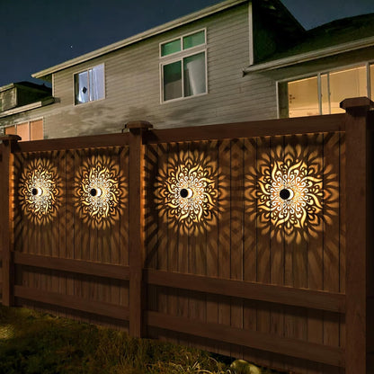 2 Pack Solar Fence Lights Metal Solar Powered Outdoor Deck Step Wall Lights Mandala Theme Waterproof Fence Light for Garden Post Patio Backyard Yard Decor (2 Pack)
