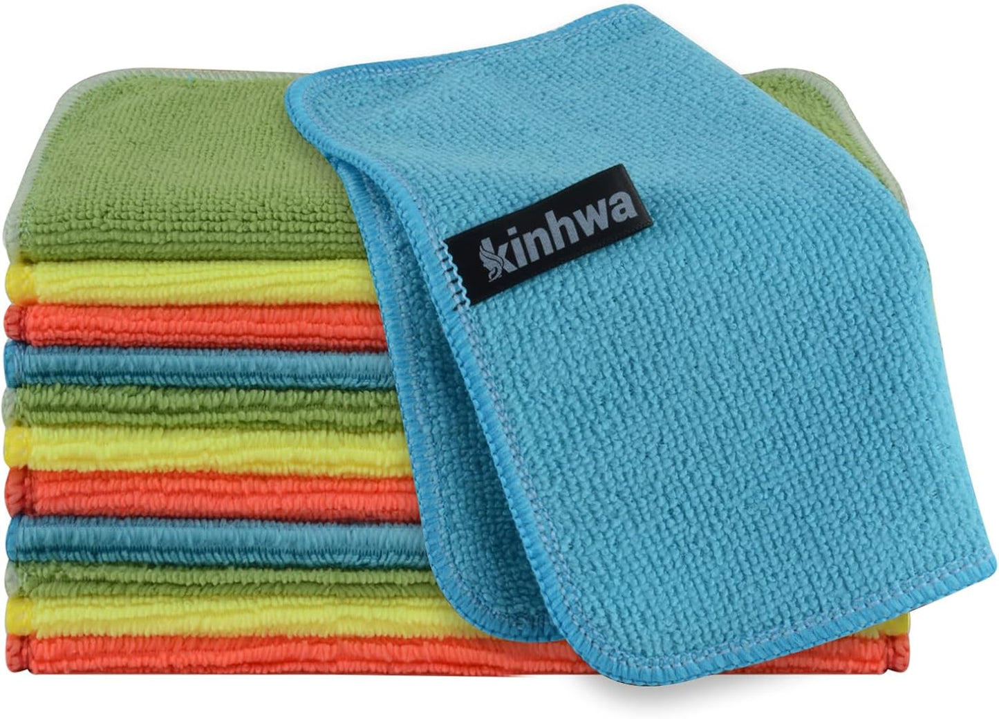KinHwa Kitchen Washcloths for Dishes Absorbent Microfiber Dish Cloths Quick Dry Dish Rags with Poly Scour Scrub Side Ideal for Kitchen Cleaning (Mixing Colors #1, 7inch 12 Pack no net)