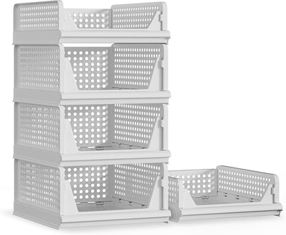 5 Pack Stackable Plastic Storage Basket Closet Organizer Bin Foldable Clothes Organizer Storage Drawer Shelf Container for Living room Bathroom Kitchen Office (3L+2S)