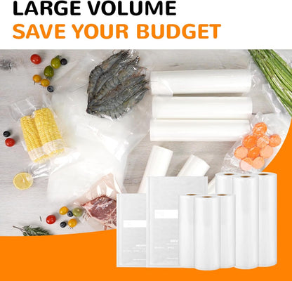 Multi-Size Sealing Solution Vacuum Sealer Bags & Rolls – 100x 6''x10'', 100x 8''x12'', 3 Rolls 11''x20', 3 Rolls 8''x20' – Premium Commercial-Grade for Food Storage, Meal Prep, & Sous Vide, Wevac