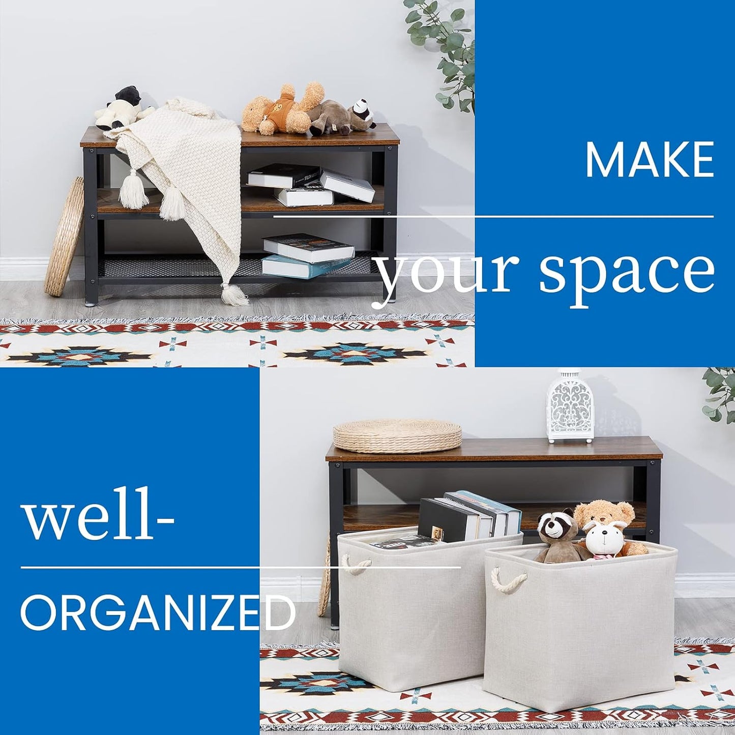 Bidtakay Fabric Beige Baskets Extra Large Organization Baskets for Clothes Set of 2 Collapsible Storage Bins for Shelves Cabinet 17x12x15 In Organizing Bins for Bedroom Blankets Pillow Towels Storage