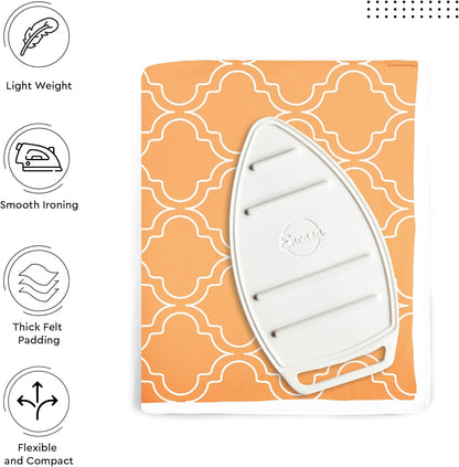 Encasa XO Ironing Mat/Pad (Large 48"x28") with 3mm Padding & Silicone Iron Rest for Steam Pressing on Tabletop or Bed - Heat Resistant, Portable, Quilting & Travel Blanket - Peach Tiles
