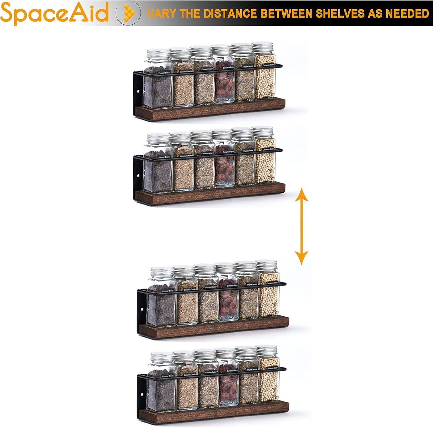 SpaceAid Spice Rack Organizer for Cabinet Door or Wall Mount (4 Pack) with 415 Spice Labels - Wood Hanging Seasoning Shelf for Cupboard Pantry or over the Stove