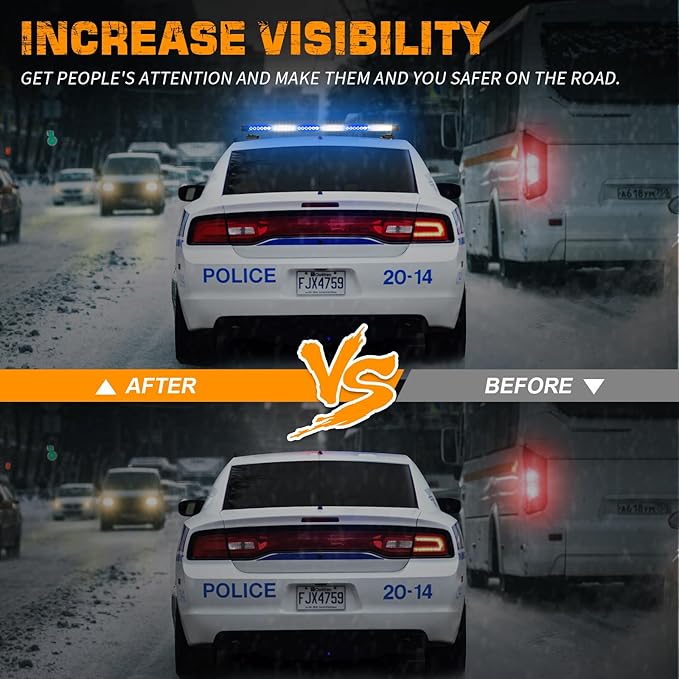 XRIDONSEN 28.4" 80 LED Roof Top Blue White Emergency Light Bar Magnetic Firefighter Police Lights Strobe Warning Flashing Safety Beacon Double Side First Responder Lights for Vehicles Fire POV Trucks