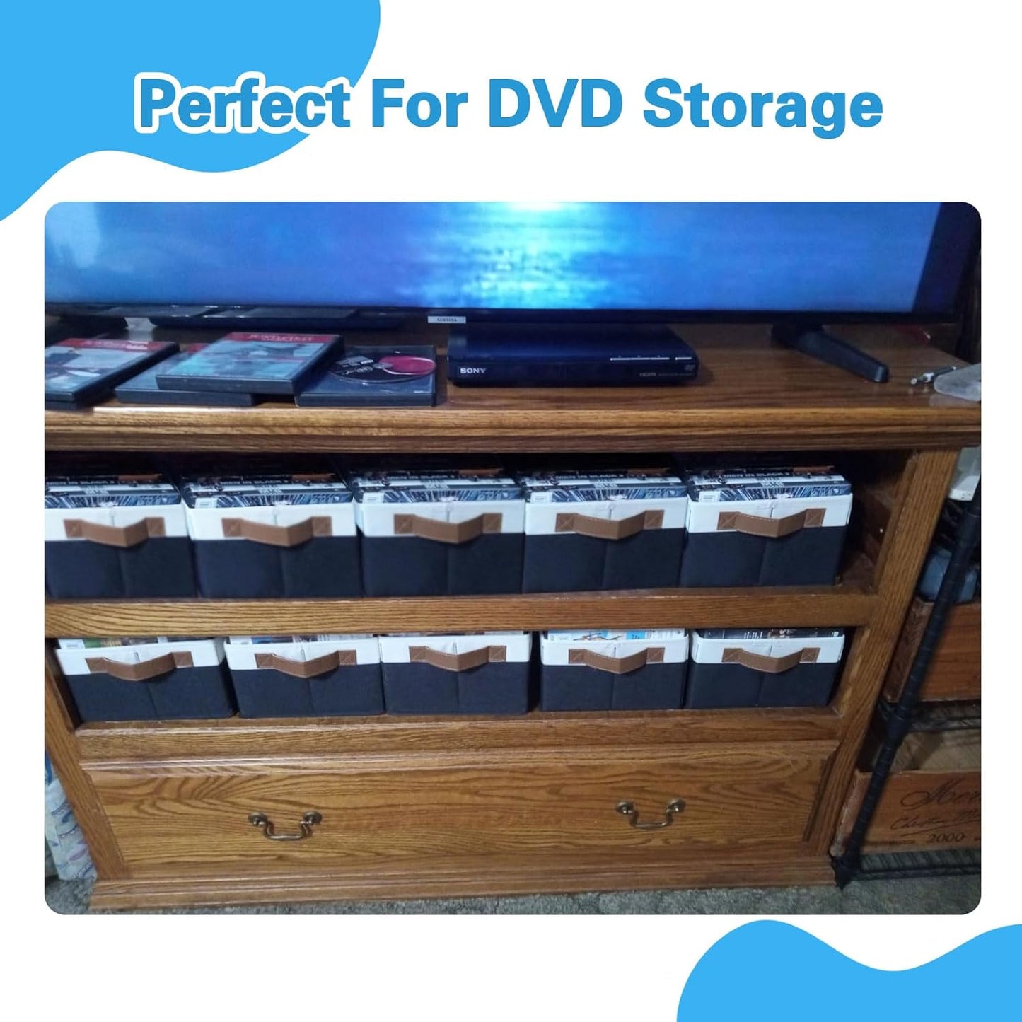 GhvyenntteS Storage Baskets for Organizing, Fabric Storage Bins with Leather H&les, Foldable Rectangular Storage Baskets for Shelves, Closets, Home, Office(Black/White, 6 Pack)11.8X7.9X5.1 in