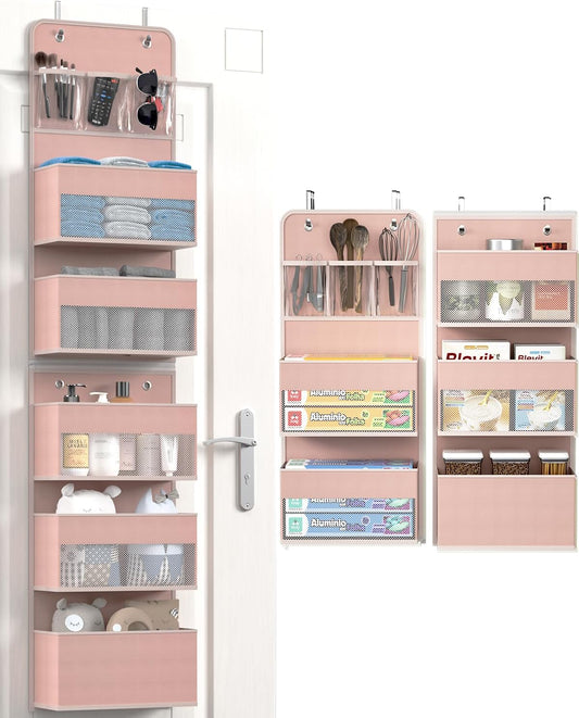 Closet Organizers and Storage, Over The Door Organizer, 6 Shelf Camper Storage, Behind The Door Storage Organizer, Wall Mount Back of Door Hanging Organizers (Pink)