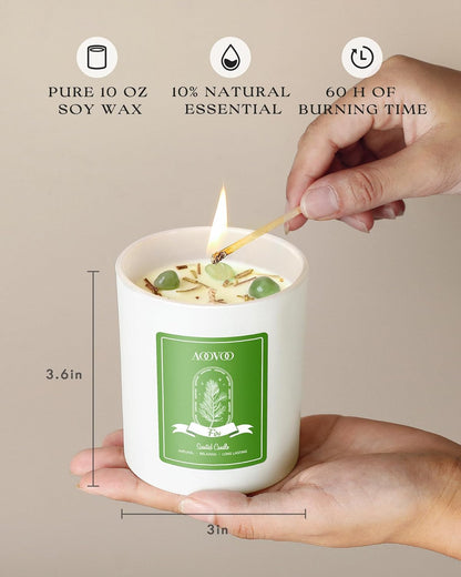AOOVOO Fir Scented Candles for Women - Aromatherapy Candle with Crystals Inside, 10oz Soy Candles for Home Scented, Birthday Gifts Candle for Women Mom