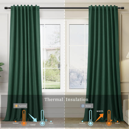 BOODII 100% Blackout Curtains for Bedroom 95 Inch Length 2 Panels Set Room Darkening Linen Curtains Green Black Out Curtain Thermal Insulated for Living Room Window Drapes Back Tab 52x95