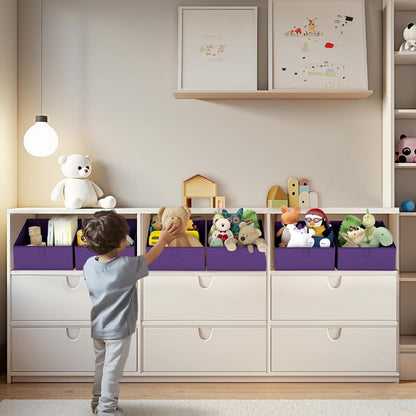 DIMJ Closet Storage Bins 8 Pack - Fabric Trapezoid Closet Organizer Bin, Foldable Storage Baskets for Shelves, Closet Shelf Organizer, Clothing Storage Box for Toys, Books, Towel, Clothes, Purple