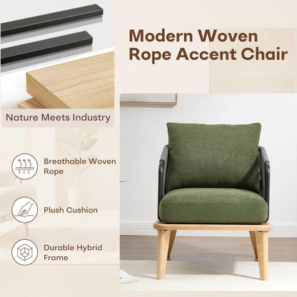 ANJ Accent Chair,Mid-Century Modern Reading Chair with Braid Armrests, Armchair for Living Room Bedroom Outdoor