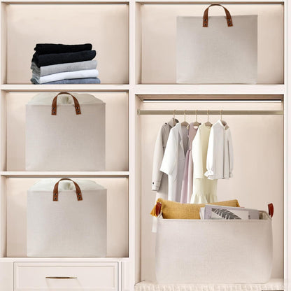 DULLEMELO Large Beige Storage Basket 70L Oversized Canvas Fabric Storage Bin, Collapsible Rectangular Toys Basket Organizer with Handles, 22X15 Storage Container for Clothes, Blankets, Pillows