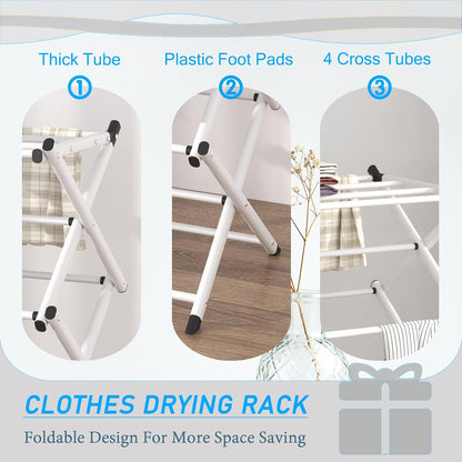 Household Indoor Folding Clothes Drying Rack, Dry Laundry and Hang Clothes,Towel Rack for Storage (White)