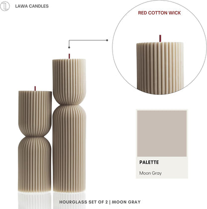LAWA Hourglass Pillar Candle - Large Beautiful Handmade Pillar Scented Soy Wax Candle Elegant Bubble Aesthetic Candle Housewarming Gift Home Room Shelf Decor Idea Moon Gray (Set of 2)
