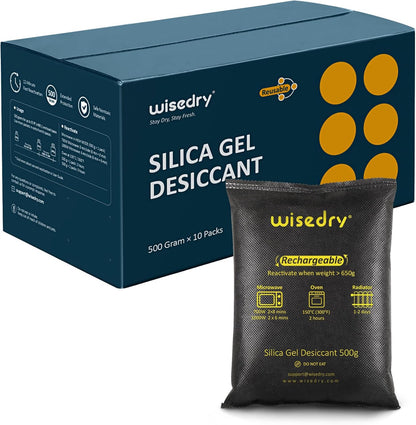 wisedry 10 x 500 Grams [11 lbs] Rechargeable Silica Gel Car Dehumidifier, Microwave Fast Reactivated Desiccant Packets Large for Gun Safe Closet Basement Garage Storage Moisture Absorber Bag Reusable