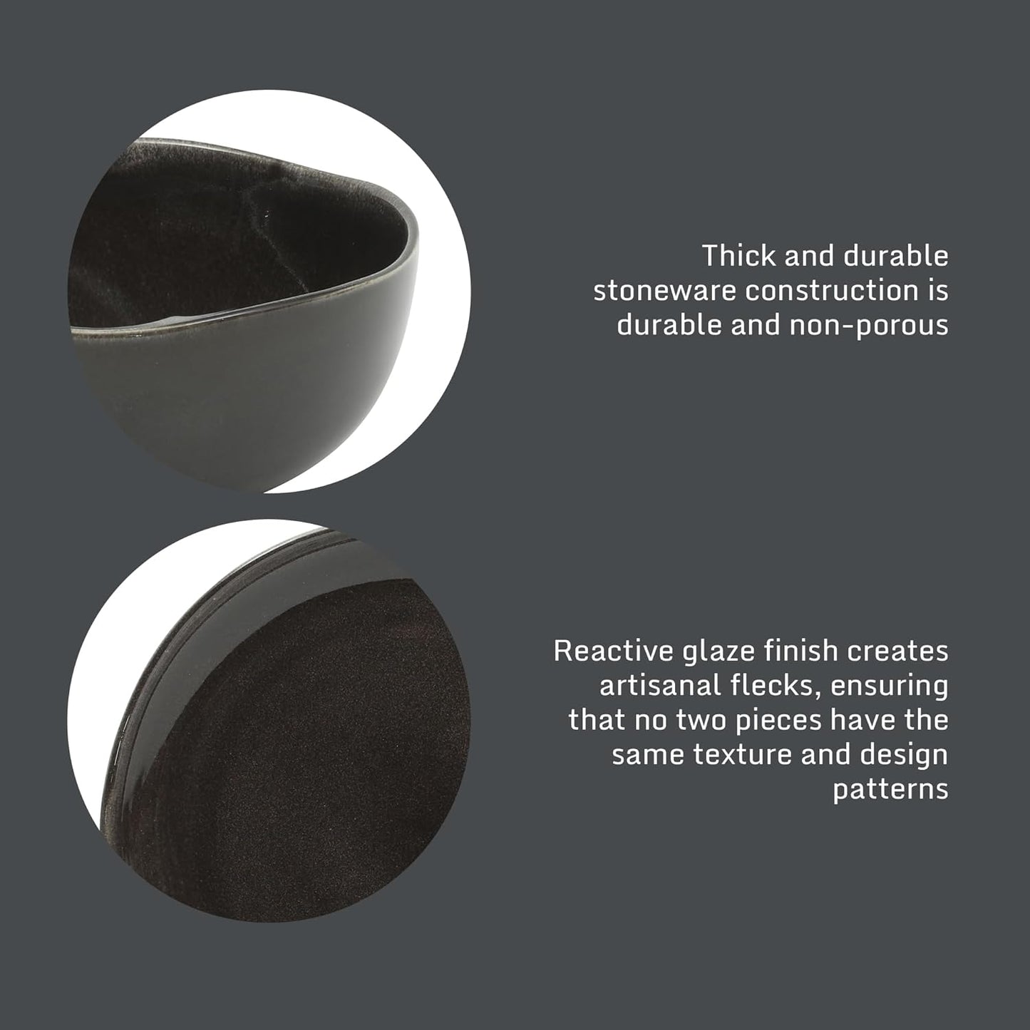 Gibson Elite Nardini 12 Piece (Service for 4) Plates and Bowls Reactive Glaze Dishes Stoneware Ceramic Dinnerware Set - Black