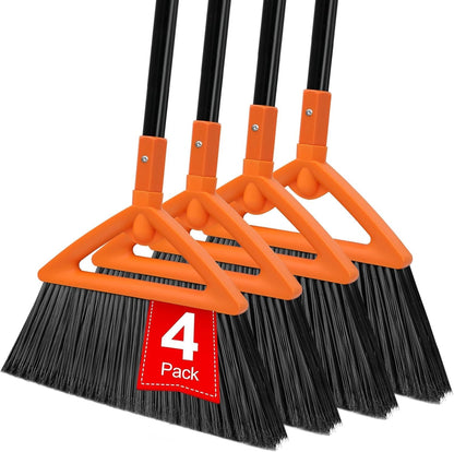 4 PCS Outdoor Indoor Broom, Brooms for Sweeeping Indoor, Heavy-Duty Kitchen Broom with Long Pole, Angle Broom Orange for Garages Restaurant Courtyard Office Slidewalk Lobby Sweep Dust