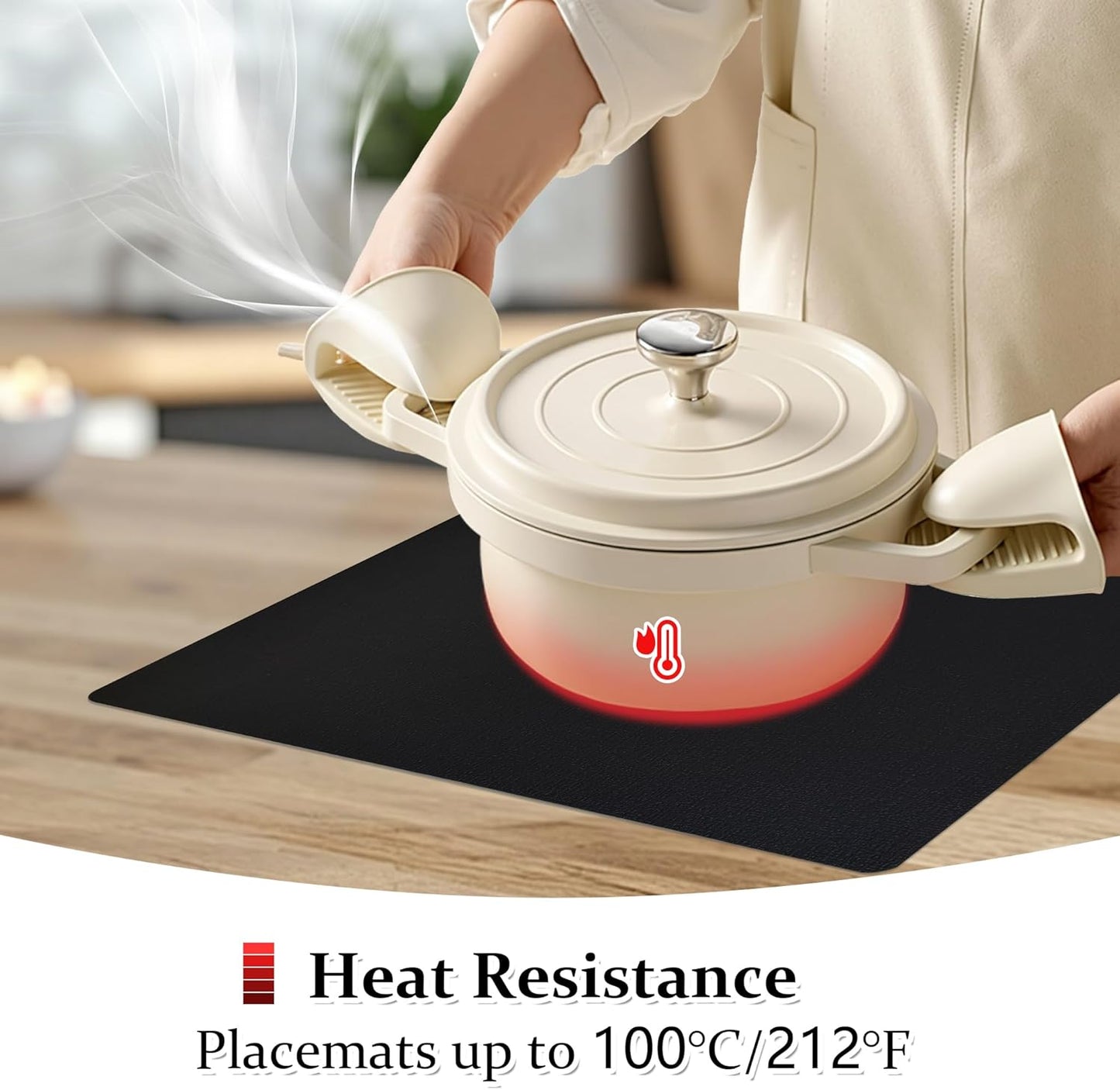 FROMHEART Faux Leather Placemats Set of 6–Waterproof,Heat/Oil Stain-Resistant PU Table Mat–Reversible,Non-Slip,Easy to Clean Place Mats for Kitchen,Dining,Indoor/Outdoor,(Black,11.8" x 17")