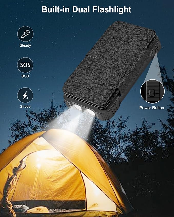 Solar Charger Power Bank 49800mAh with 4 Built-in Cables & 4 Foldable Panels, PD22.5W Fast Portable Phone Charger, External Battery Pack with USB-C in/Output & Flashlight for Outdoor Camping