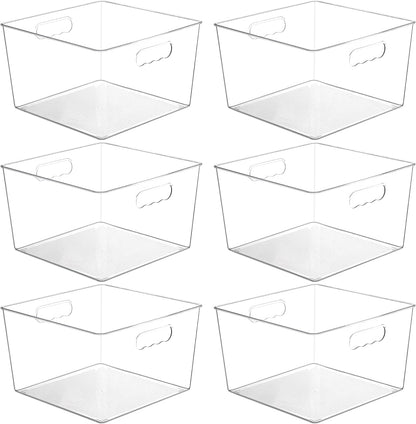 Vtopmart 6 Pack Extra Large Clear Plastic Storage Bins,11x11 Cube Acrylic Organizer Square Containers with Handle for Pantry,Closet,LaundryRoom,Kitchen,Bathroom,UnderSink Organization