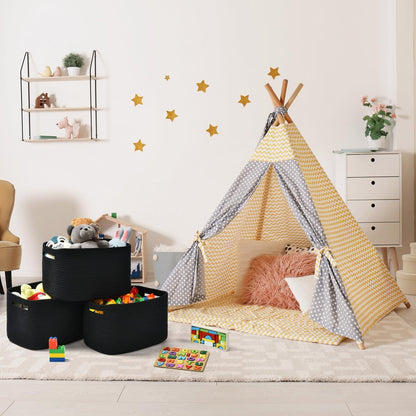 Storage Basket,Woven Baskets for Storage,Cotton Rope Baskets for Organizing,decorative Baskets for Shelves,book Basket,towel Basket,Toy Basket or Storage Bins for Living Room - 3 Pack,Black