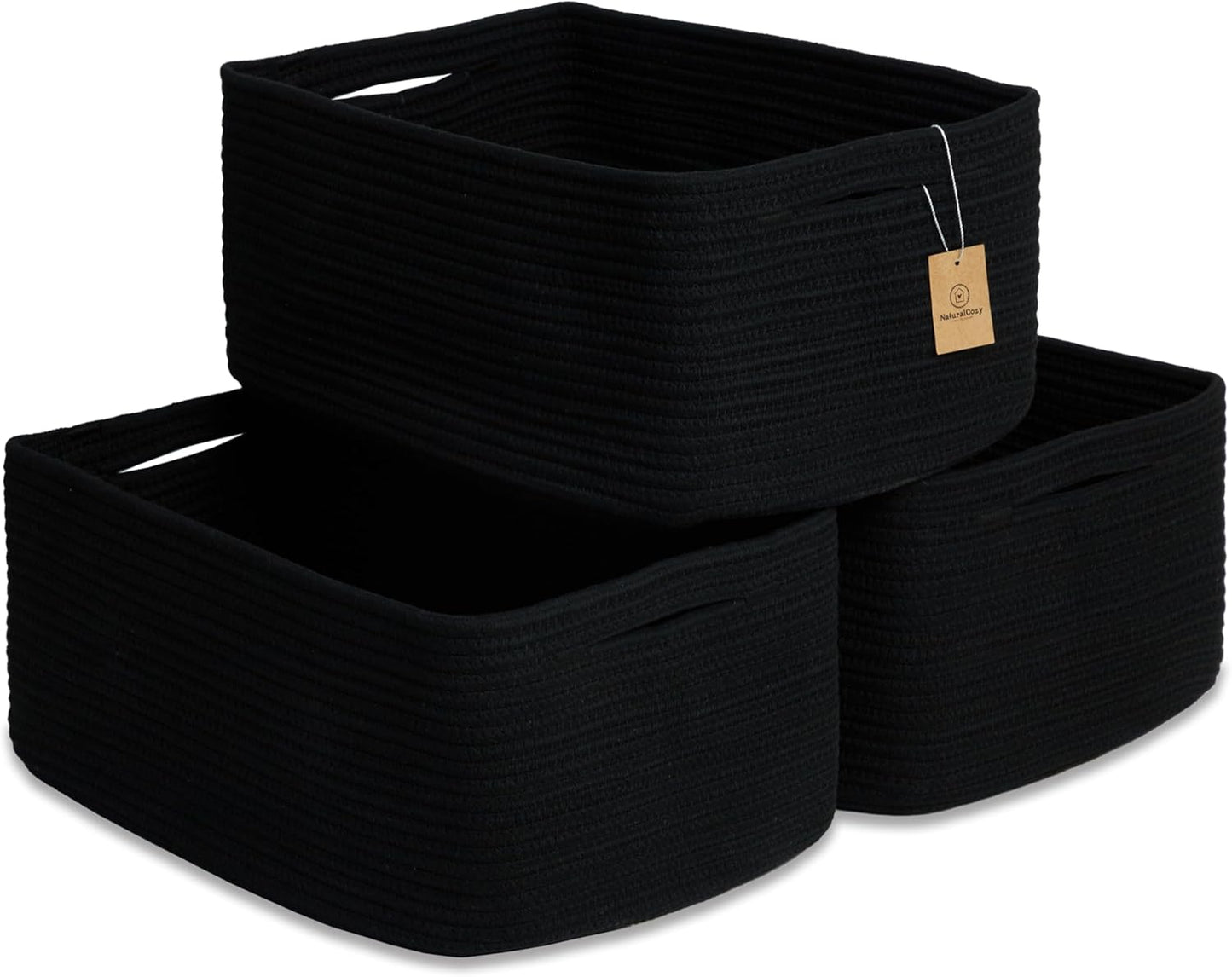 NaturalCozy Storage Baskets 16.8”x13”x7.6” Cotton Rope Woven Baskets for Organizing 3-Pack | Toy Storage Bins | Basket for Shelves, Laundry, Blanket, Clothes, Closet, Kitchen, Bathroom, Gifts