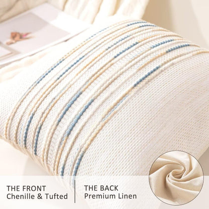 Boho Throw Pillow Covers 18x18 Set of 2 Farmhouse Decorative Cushion Case Striped Square Pillows Cover Chenille Pillow Cases Accent Neutral Pillowcase for Sofa Couch Bed,Yellow-Blue