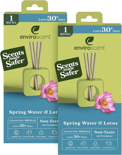 Enviroscent Non-Toxic Air Freshener for Home (Spring Water & Lotus) Essential Oil Diffuser | Home Fragrance Last Over 30 Days | 8 Scent Stix Refills