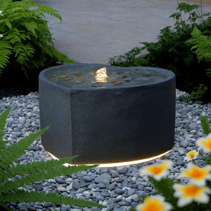 Water Fountain Outdoor Garden Heart Shaped Bubble Up Fountains Indoor Water Feature with LED Lights & Pump for Patio, Balcony, Courtyard, Terrace, Porch Decoration,15.75 Inch H