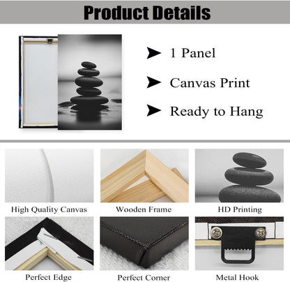 DOARTDO Zen Canvas Wall Art Black and White Zen Stone Picture Print Meditation Relax Spirit Spa Room Bathroom Decor Frame (16.00" x 24.00", Zen Stone - 3)