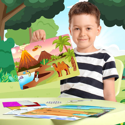 PERRYHOME Foil Arts and Crafts Kits-DIY No Mess Animal Fun Foil Paper Craft Kits,Non-Toxic Kids Car Airplane Travel Activities Toys,Gifts for 4 5 6 7 8 Year Old Girls Boys Toddler Children