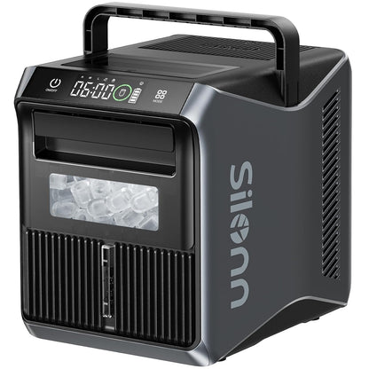 Silonn Battery-Powered Ice Maker with 4-Power, RV Ice Maker Countertop 12V/24V Car Charger 100-240V AC Solar-Ready, Portable Ice Machine 9 Cubes/6 Mins 22lbs/Day Auto-Clean for Camping RV Home Outdoor