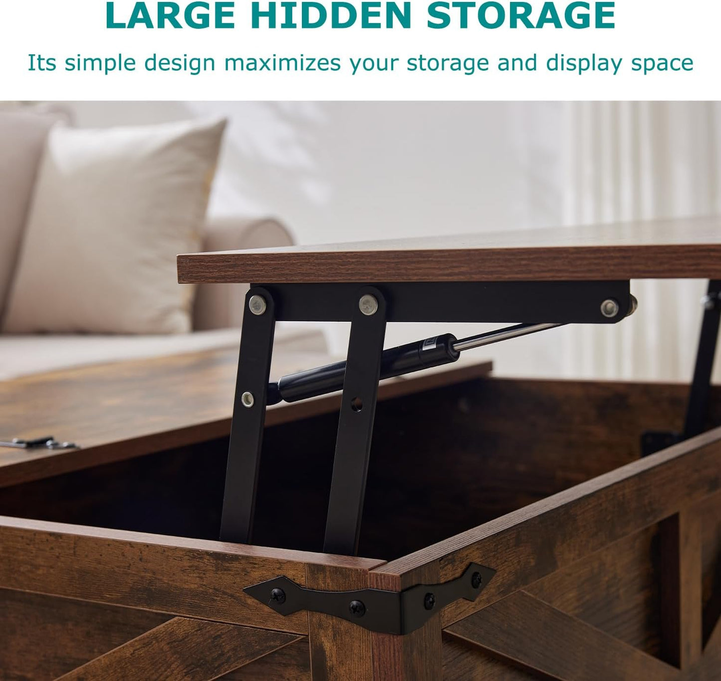 Coffee Table with Storage, Rustic Brown Square Coffee Tables for Living Room, Lift top Coffee Table with Large Hidden Compartment, Smart Cocktail Tables with Flip Top Lids for Home Office