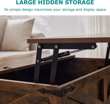 Coffee Table with Storage, Rustic Brown Square Coffee Tables for Living Room, Lift top Coffee Table with Large Hidden Compartment, Smart Cocktail Tables with Flip Top Lids for Home Office