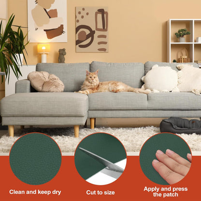 PATIKIL Leather Patches Tape for Furniture, 3.2 x 61 Inch Self Adhesive Vinyl Leather Repair Kit Cover Sheet for Couch, Sofa, Car Seats, Office Chair, Emerald Green