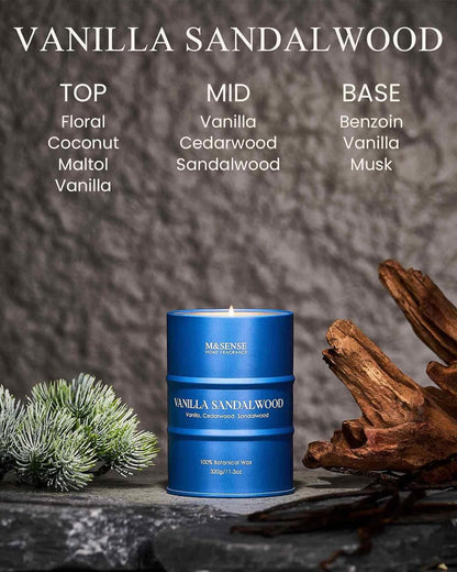 M&SENSE Vanilla Sandalwood Scented Candles Natural Non Toxic, Aromatherapy Candle for Stress Relief Meditation Relaxing, Housewarming Gifts for Women Men, 11.3oz 70 Hour Long Burning