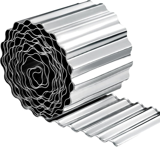 Garden Edging, Corrugated Garden Edging Border Metal Landscaping Edging Border Suitable for Flower Bed and Lawn Edging (6 Inch x 20 FT, Silver)