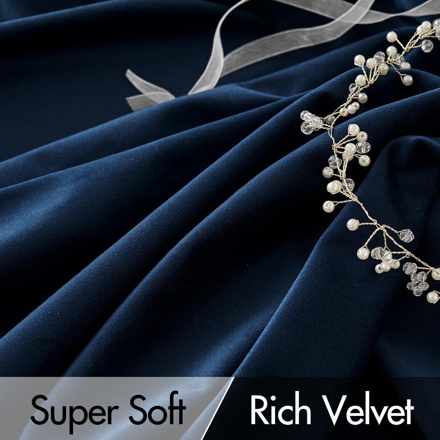 MIULEE Navy Blue Velvet Curtains 84 inches Long 2 Panels - Luxury Pinch Pleated Room Darkening Window Drapes for Bedroom Living Room Thermal Insulated Super Soft Blackout, Back Tab Rod Pocket