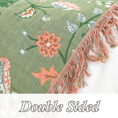 Snycler Boho Throw Blanket for Bed - 100% Cotton Ultra Soft Rustic Quilt Green Blanket - Floral Printed Farmhouse Decor Bed Blankets, 80"×90" All Season Rustic Throw for Sofa Couch Chair