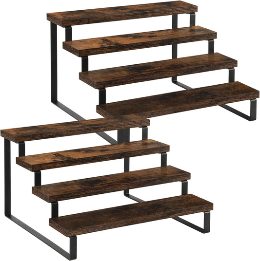 YINMIT Wooden Display Riser Stand, Tiered Perfume and Cologne Organizer Stand, 4 Tier Spice Rack Organizer, Rustic Display Shelf for Candles (4 Tier, 2 Pack)