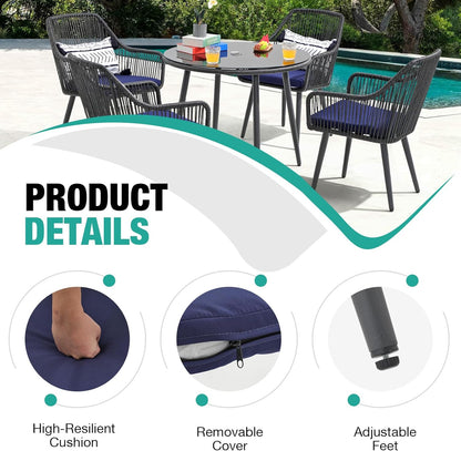 Patiorama Outdoor Dining Chairs, Patio Dining Chair Set of 6, All-Weather Woven Rope Rattan Chairs, Outdoor Dining Wicker Chair with Armrests for Indoor Balcony Pool Backyard(Blue)