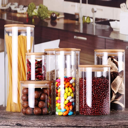 Glass Rice Storage Containers, 60 FL OZ (1800ml) Kitchen Food Jars with Airtight Lid, Stackable Clear Pantry Canister for Coffee Bean, Pet Treat, Flour, Loose Tea and More