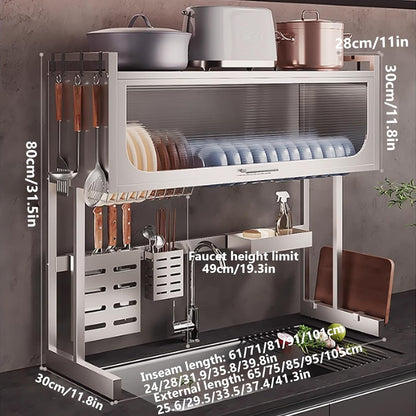Home Furnishing Dish Rack Over Sink Stainless Steel Over The Sink Dish Drainer Drying Rack Space Kitchen Sink Rack Multifunctional countertop Dish Storage Rack Sink(Metallic,75cm/29.5in)