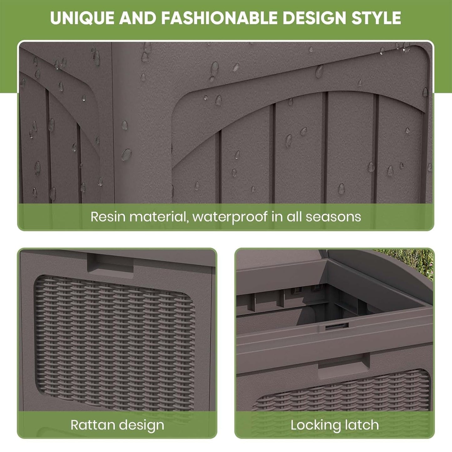 Patiowell 36 Gallon Outdoor Trash Can, Resin Outdoor Garbage Can with Lid for Patio, Backyard, Deck, Dark Brown