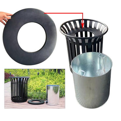Outdoor Metal Slatted Trash Receptacle,Waste Receptacle，Commercial Trash Cans,Zone Round Garbage Bin,Square Hotel Street Patio Indoor Metal Stan (Large - Black)